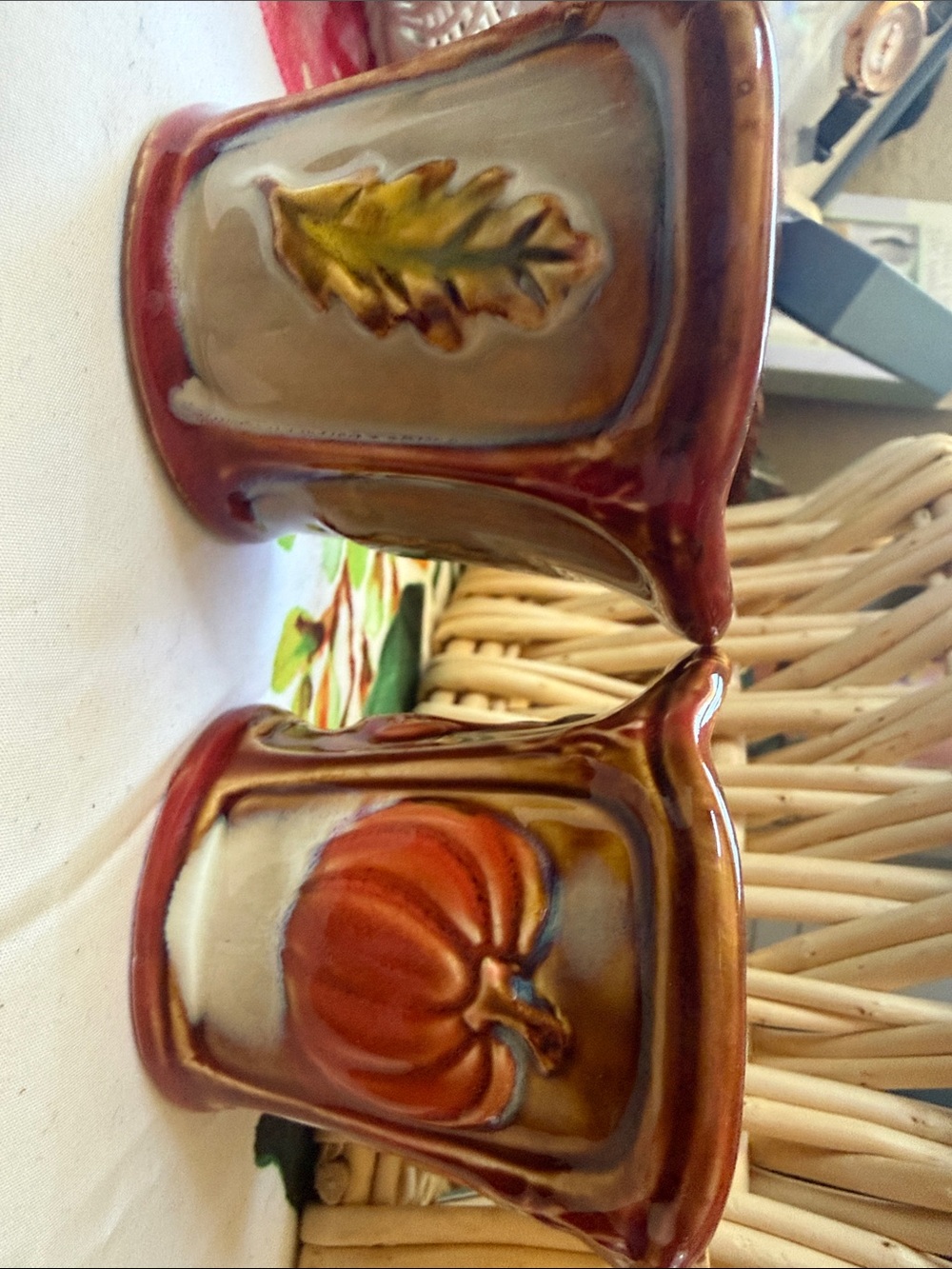 Autumn Ceramic Creamer and Sugar Set - Brown and Orange